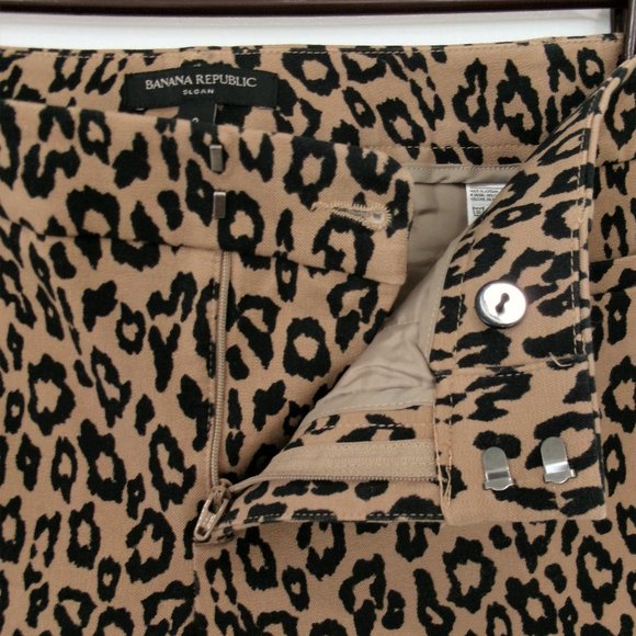 Banana Republic SLOAN Leopard Print Cropped Ankle Pants Stretch Black Tan Sz 2 - Picture 3 of 8